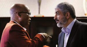 Foto: Ex-presidente da África do Sul, Jacob Zuma, e Khaled Meshaal, ex-chefe do grupo terrorista Hamas, em visita oficial realizada em 2015. (Reprodução)
