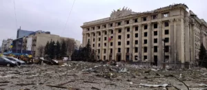 Sede da Prefeitura de Kharkiv após tentativa russa de tomar a cidade em 2022