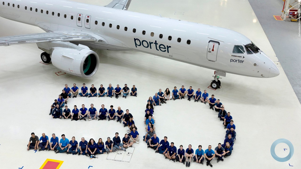 Porter Airlines alcança marco histórico com entrega do 50º jato Embraer E195-E2